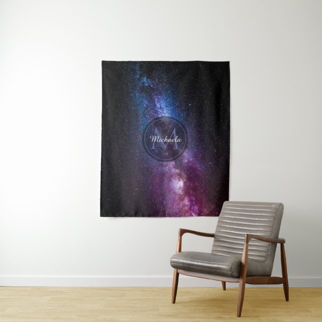 Milky way bright colours personalizable monogram tapestry (In Situ)