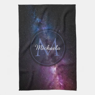 Milky way bright colours personalizable monogram tea towel