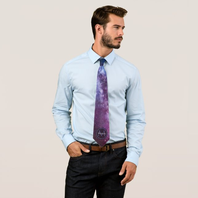 Milky way bright colours personalizable monogram tie (In Situ)