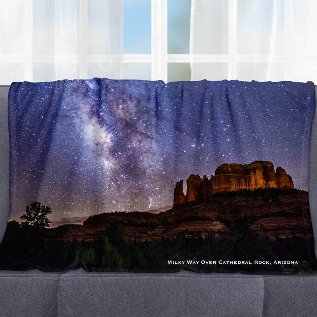 Milky Way Galaxy Over Cathedral Rock, Arizona Fleece Blanket (Creator Uploaded)