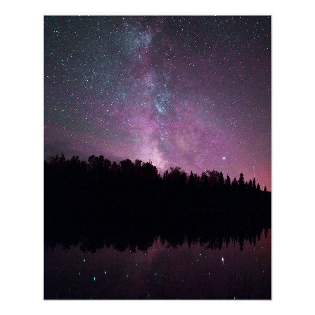Milky Way Galaxy Over Forest Lake Poster (Front)