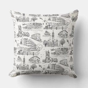 Mill City Toile (Lowell, MA) Black/White Cushion