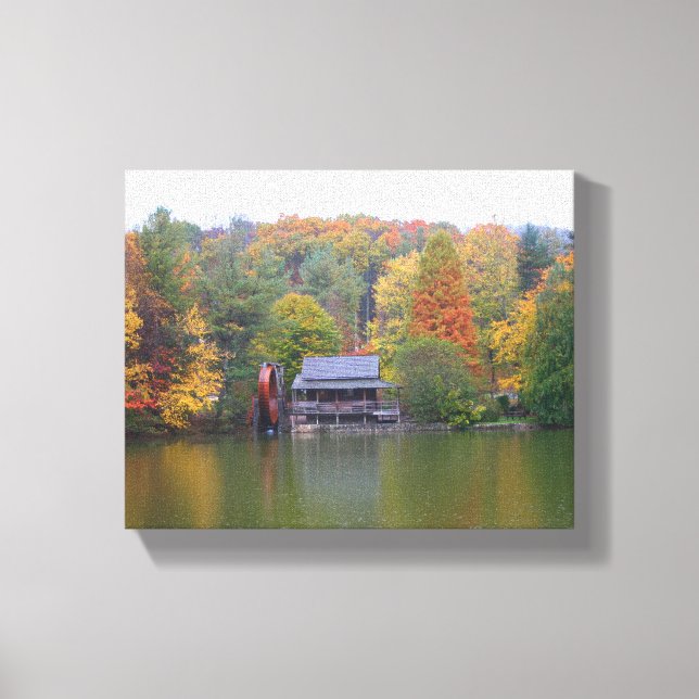 Mill on a lake in autumn canvas print (Front)