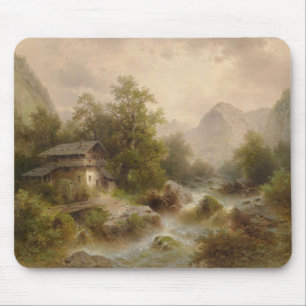Mill on a Mountain Stream (by Albert Rieger) Mouse Pad