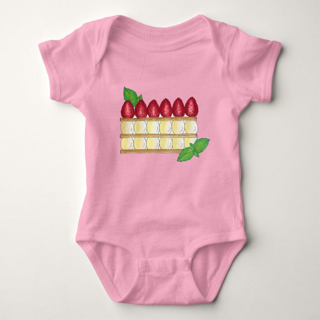 Mille Feuille French Food Puff Pastry Raspberries Baby Bodysuit (Front)