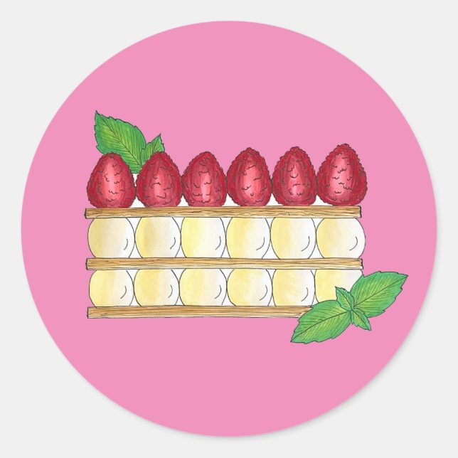 Mille Feuille French Food Puff Pastry Raspberries Classic Round Sticker (Front)