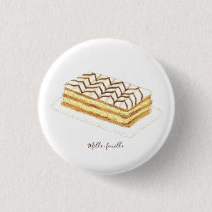 Mille-feuille pastry watercolor 3 cm round badge