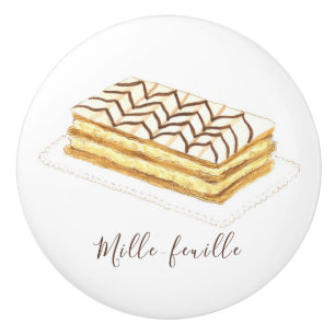 Mille-feuille pastry watercolor ceramic knob