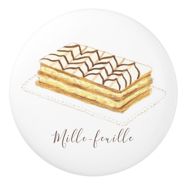 Mille-feuille pastry watercolor ceramic knob (Front)