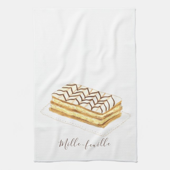 Mille-feuille pastry watercolor tea towel (Vertical)