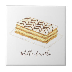 Mille-feuille pastry watercolor tile
