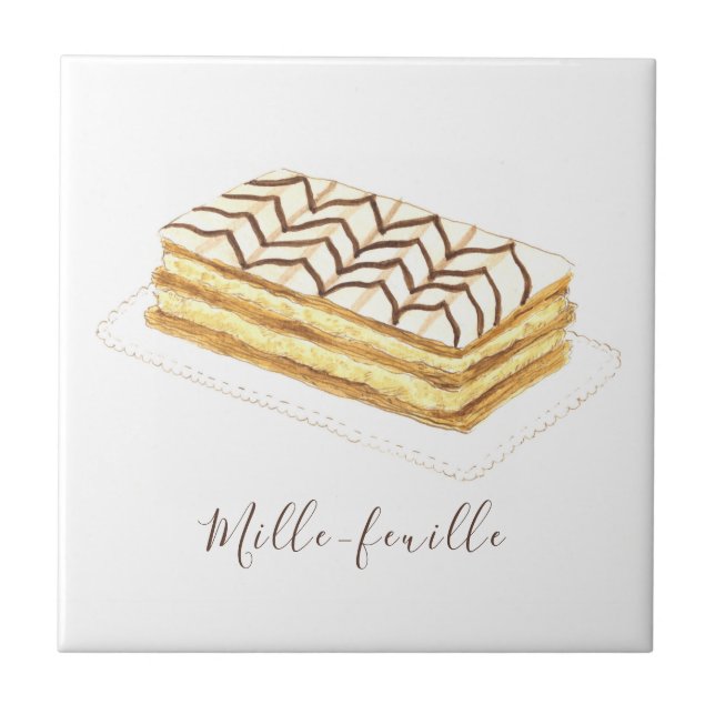 Mille-feuille pastry watercolor tile (Front)