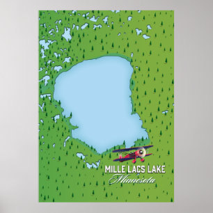 mille lacs lake Minnesota travel map. Poster