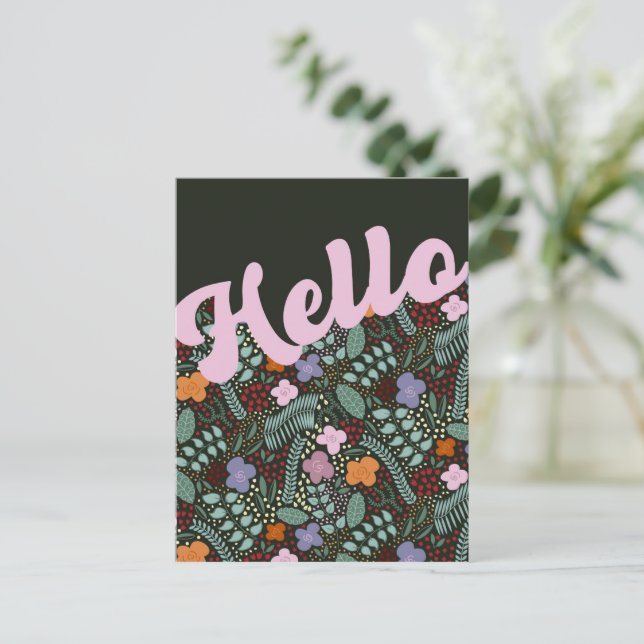 Millefleur Stylised Flowers Hello Thinking of You Postcard (Standing Front)