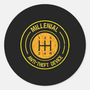 Millenial Anti-Theft Device Car Mechanic Gear Box  Classic Round Sticker