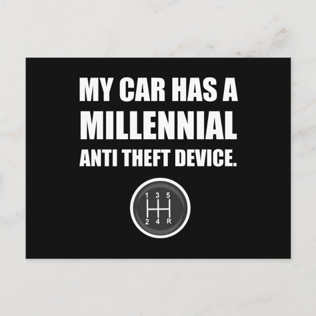 Millennial Anti Theft Car Stick Shift Funny Postcard (Front)