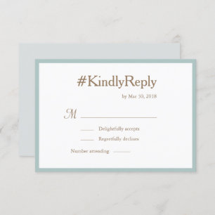 Millennial Hashtag Mint Gold White Wedding RSVP Invitation