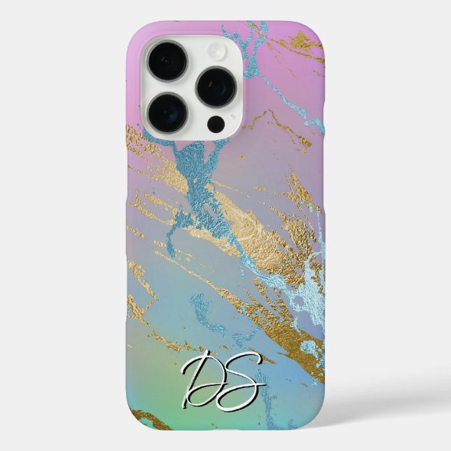 Millennial Marble | Playful Rainbow Ombre Monogram Case-Mate iPhone Case (Back)