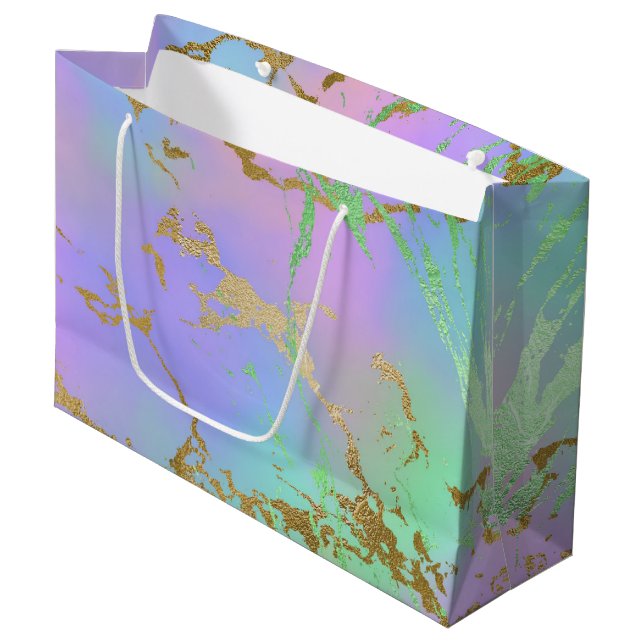 Millennial Marble | Playful Rainbow Pastel Ombre Large Gift Bag (Front Angled)