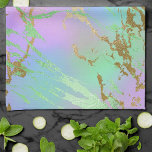 Millennial Marble | Playful Rainbow Pastel Ombre Tea Towel<br><div class="desc">Bright and colourful watercolor marble gradient in vibrantly rich shades of turquoise blue, mint green, hot pink, and lavender purple mermaid-inspired ombre palette. This feminine hand-painted texture adds the perfect pop of colour. From the "Modern Watercolor Marbles" collection, this design features abstract fluid swirls creating a cool pattern accented by...</div>