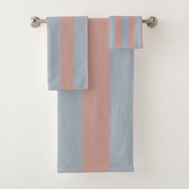 Millennial Pink And Ice Blue Colour Block Stripes Bath Towel Set (Insitu)
