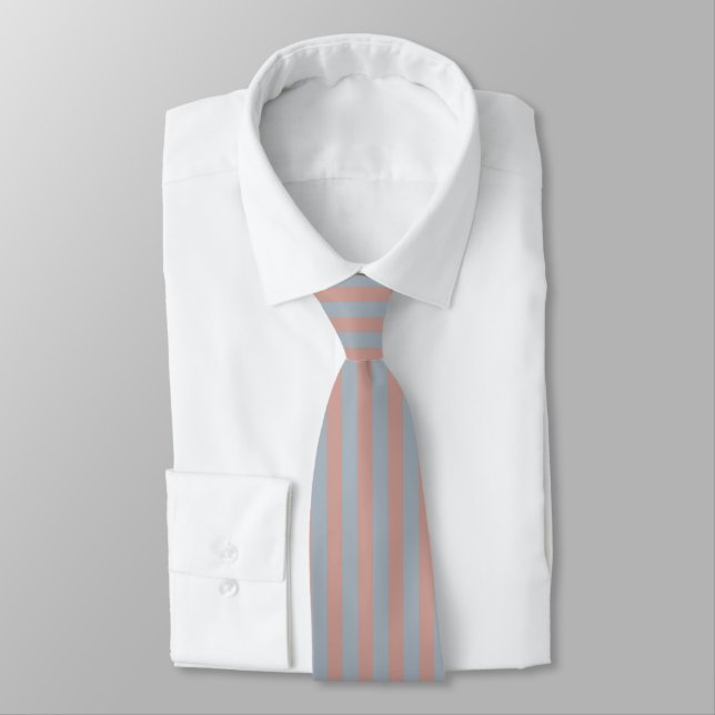 Millennial Pink And Ice Blue Grey Colour Stripes Tie (Tied)