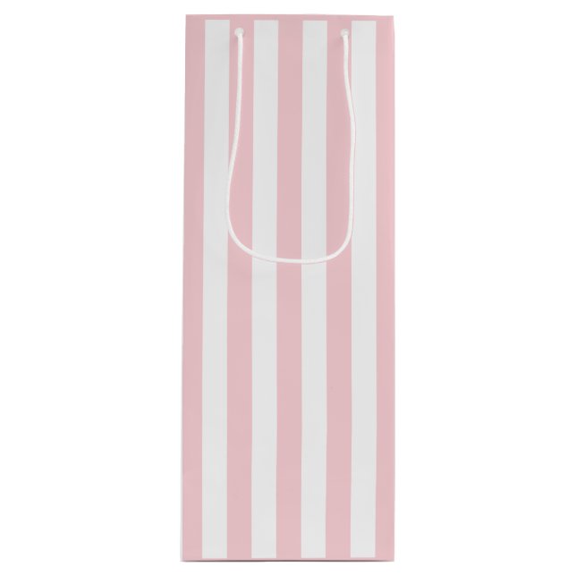 Millennial Pink and White Stripe Wine Gift Bag (Front)