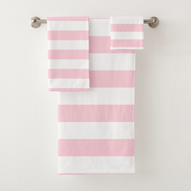 Millennial Pink and White Stripes Bath Towel Set (Insitu)