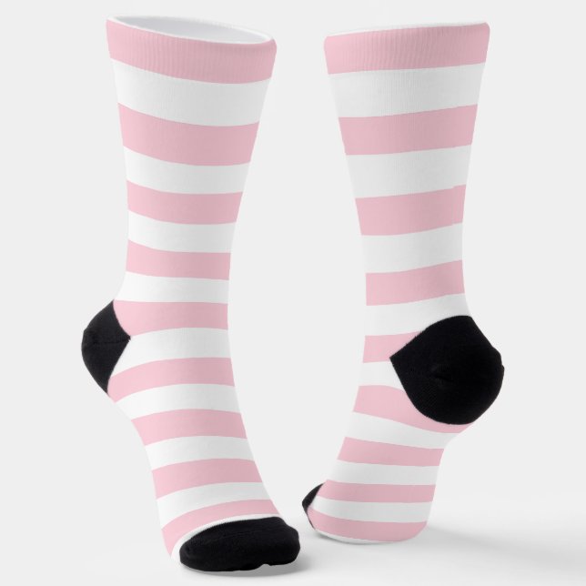 Millennial Pink and White Stripes Socks (Angled)