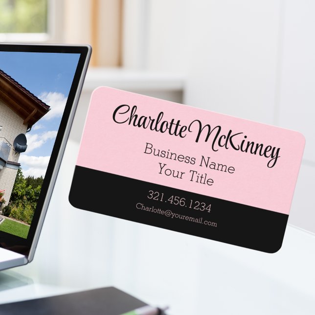 Millennial Pink Black Modern Clean Lines Business Card (Creator Uploaded)