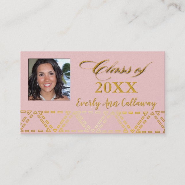 Millennial Pink Class of Photo Graduation Calling Card (Front)