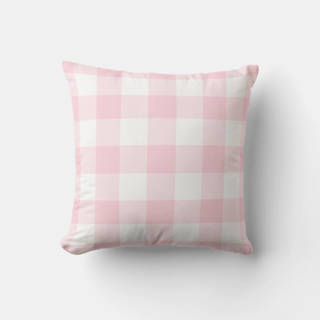 Millennial Pink Gingham Check Plaid Pattern Cushion (Front)
