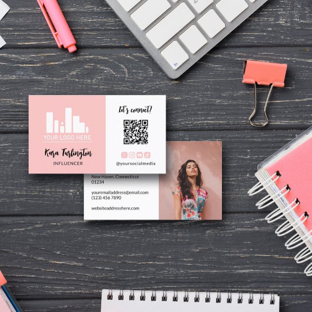 Millennial Pink Logo QR Code Photo Social Media Business Card (Creator Uploaded)