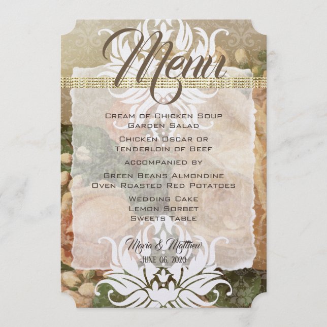 Millennial Pink Rose Gold Photo Wedding Menu (Front)