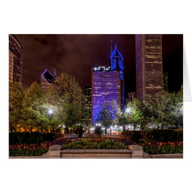 Millennium Park Spring Season Night Greeting Card (Front Horizontal)