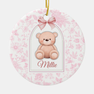 Millie   Custom Pink Teddy Bear Nursery Design  Ceramic Tree Decoration