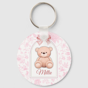 Millie   Custom Pink Teddy Bear Nursery Design  Key Ring
