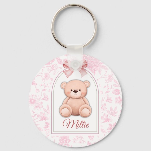 Millie | Custom Pink Teddy Bear Nursery Design  Key Ring (Front)