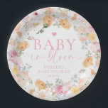 Millie Floral Baby In Bloom Baby Shower Paper Plate<br><div class="desc">This babyshower paper plates feature a soft watercolor spring floral design. The script heading is an image that cannot be edited. All of the other text is fully editable. For more advanced customisation of this design,  simply select the "Customise It" button above.</div>