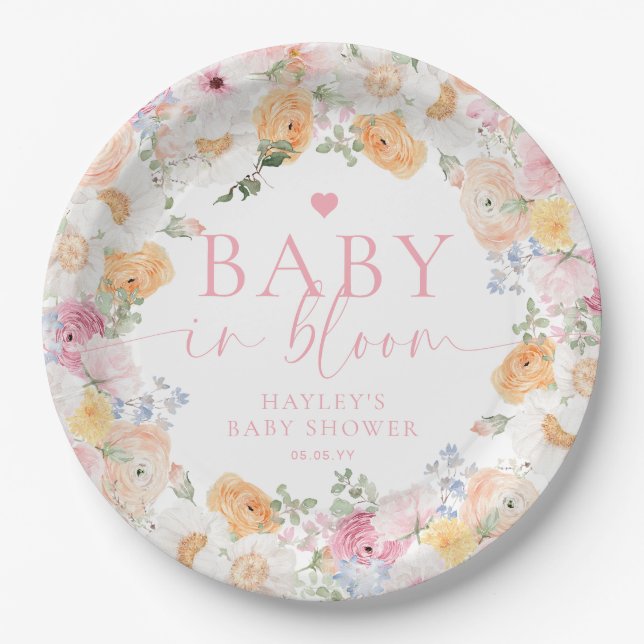 Millie Floral Baby In Bloom Baby Shower Paper Plate (Front)