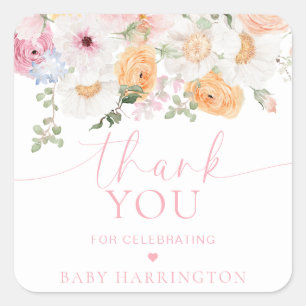 Millie Floral Baby Shower Thank You Favour Square Sticker