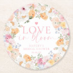 Millie Floral Love In Bloom Bridal Shower Round Paper Coaster<br><div class="desc">This bridal shower coasters feature a soft watercolor spring floral design. The script heading is an image that cannot be edited. All of the other text is fully editable. For more advanced customisation of this design,  simply select the "Customise It" button above.</div>