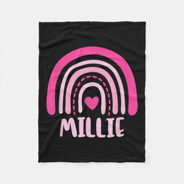 Millie Name Heart Cute Personalised Rainbow  Fleece Blanket (Front)