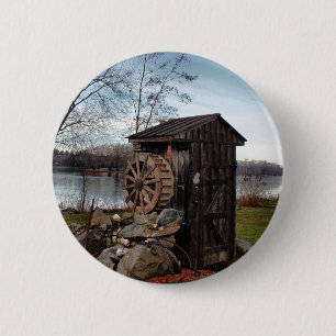 Milling about the old outhouse 6 cm round badge