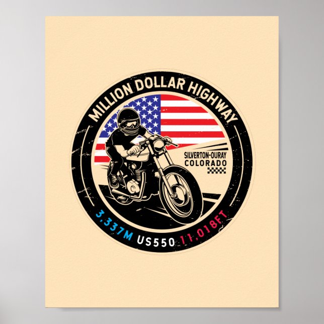 Million Dollar Highway Colorado Motorcycle Poster (Front)