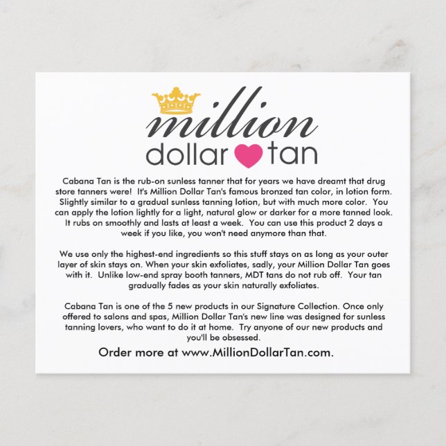Million Dollar Tan's Cabana Tan Card (Front)