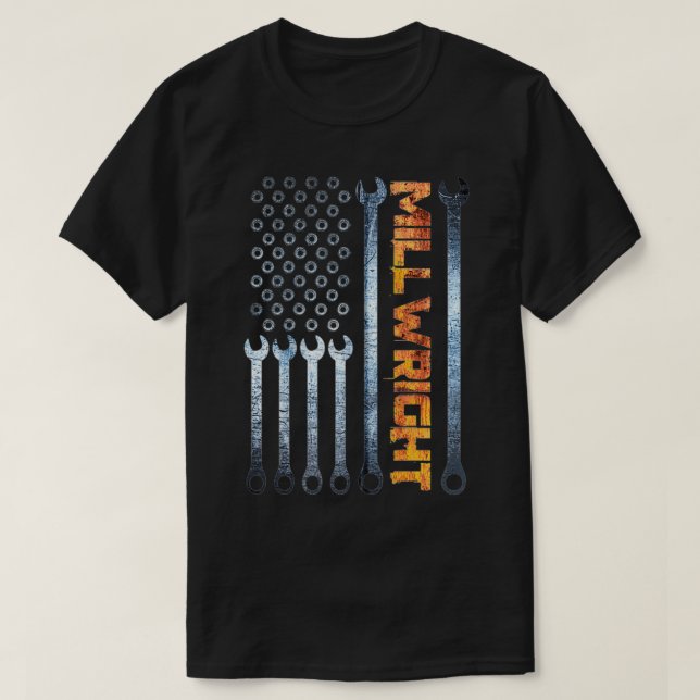 Millwright Tools Patriotic American Flag Millwrigh T-Shirt (Design Front)