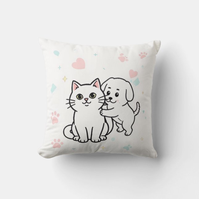 Milo & Bo Kawaii Cat & Dog Pillow (Front)