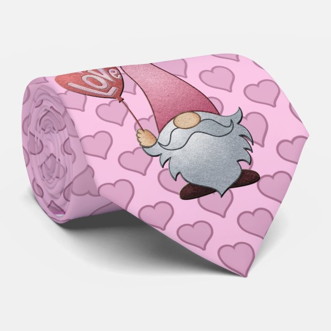 Milo Dale Pink on Pink Hearts Gnome Men's Necktie (Rolled)