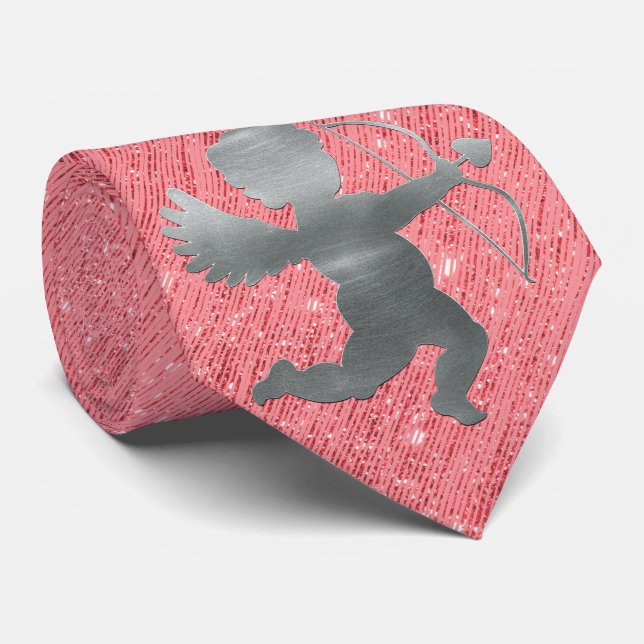 Milo Dale Pink on Pink Silver Cupid Men's Necktie (Rolled)
